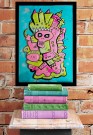 Pop art maleri på papir - Original kunst med ramme - A3 maleri - Popkunst - Lowbrow - Artbrut - Fargerik kunst thumbnail