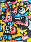 Håndmalt maleri på lerret - Fargerik kunst som akrylmaleri i flere farger (Originalt maleri av norsk kunstner) - Surrealisme ekspresjonisme pop art street art maleri.  thumbnail