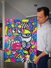 Fargerik kunst maleri til stue - Moderne kunst - Akrylmaleri i neon farger thumbnail