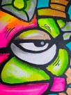 Detaljer fra fargerikt maleri på lerret. Visuell kunst med kult maleri til stue.  thumbnail