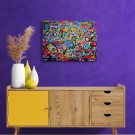 Fargerikt pop art maleri - Kunst med mye farger - Originalt håndmalt maleri til stue - Akrylmaleri på lerret thumbnail