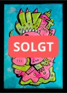 Pop art maleri på papir - Original kunst med ramme - A3 maleri - Popkunst - Lowbrow - Artbrut - Fargerik kunst thumbnail
