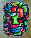 Kubisme kunst portrett - Fargerikt maleri på lerret  thumbnail
