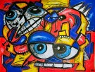 Fargerik kubisme kunst maleri på papir thumbnail