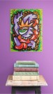 Fargerikt maleri til stue, kontor, hjemmekontor eller andre rom. Farger i grønt, lilla og oransje kunst.  thumbnail