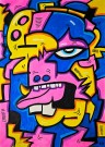 Fargerik kunst med håndmalt maleri i akryl på lerret. Pop art farger i rosa, gult og blått.  thumbnail