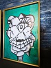 Moderne kunst med kubisme surrealisme ekspresjonisme. Original kunst på papir, med ramme.  thumbnail
