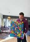 Fargerikt originalt maleri på lerret. Pop art farger, surrealistisk motiv og abstrakte former. Kjøp original kunst thumbnail