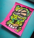 Fargerik kunst på papir, farger i rosa og grønt. Håndmalt maleri i akryl.  thumbnail