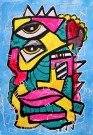 Fargerikt maleri med original kunst (kubisme kunst på papir) thumbnail