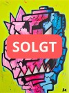 Håndmalt maleri på lerret med pop art figur med neon farger - fargerik kunst til salgs med kult maleri på 30x40 cm.  thumbnail