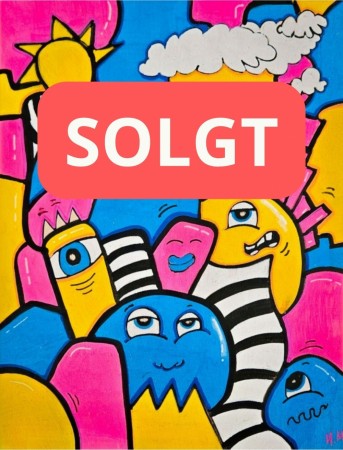 *SOLGT - Kunst til salgs: Fargerikt håndmalt maleri 