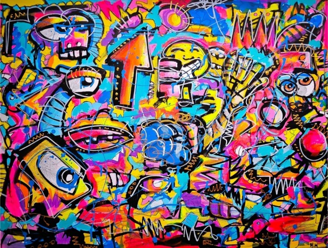 Fargerikt pop art maleri - Kunst med mye farger - Originalt håndmalt maleri til stue - Akrylmaleri på lerret