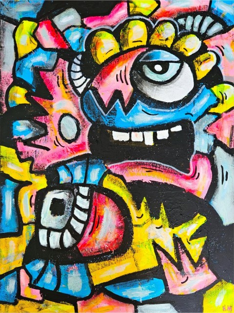 Håndmalt maleri på lerret - Fargerik kunst som akrylmaleri i flere farger (Originalt maleri av norsk kunstner) - Surrealisme ekspresjonisme pop art street art maleri. 