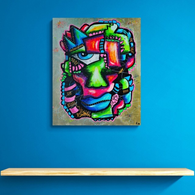 Kubisme kunst portrett - Fargerikt maleri på lerret 