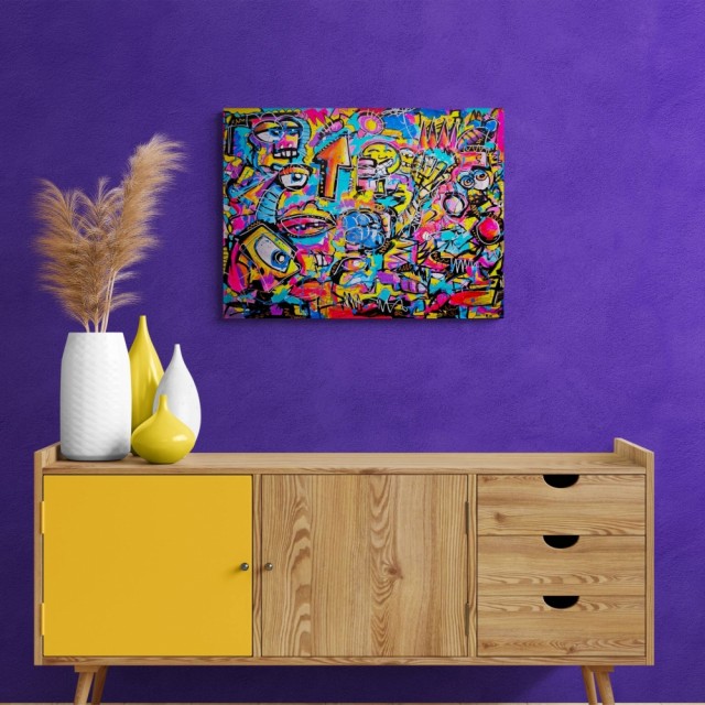 Fargerikt pop art maleri - Kunst med mye farger - Originalt håndmalt maleri til stue - Akrylmaleri på lerret