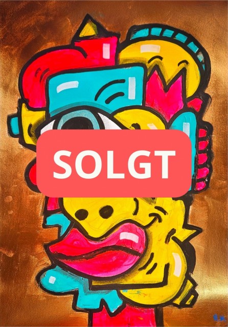 Kunst til salgs: Fargerik kubisme pop art portrett maleri av figur. 