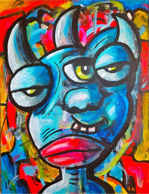 Fargerik kunst med håndmalt maleri på lerret - Rimelig kunst med mye farger - Pop art kunst til salgs - Street art maleri i sci-fi stil 