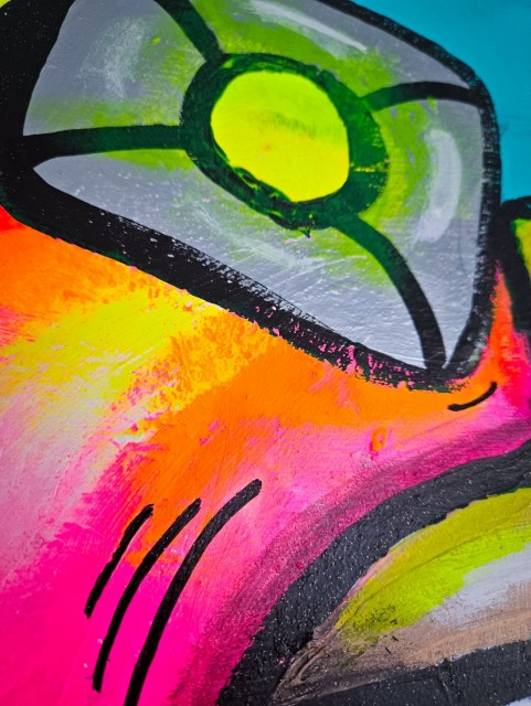 Detaljer fra popkunst maleri på lerret. Fargerik kunst av norsk kunstner Håkon Morønning. 