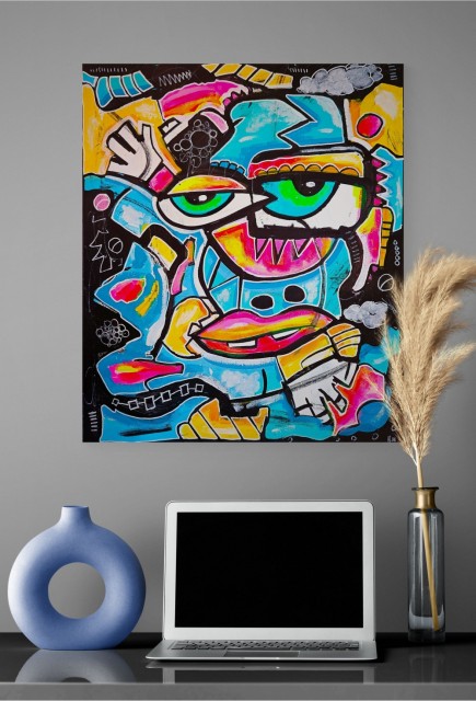 Fargerik kunst på lerret (originalt maleri, surrealistisk pop art)