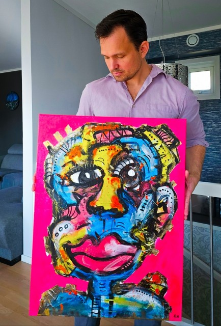 Norsk kunstner Håkon Morønning - Art By Hakon. Fargerikt portrett akrylmaleri 