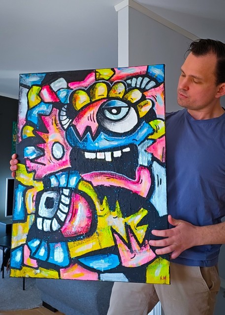 Originalt maleri med fargerik kunst - Kjøp kunst på nett med popkunst av norsk kunstner