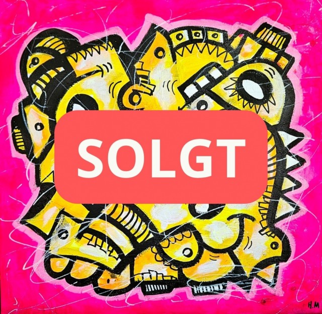 Abstrakt street art kunst på lerret. Fargerik kunst, gult og rosa maleri. 