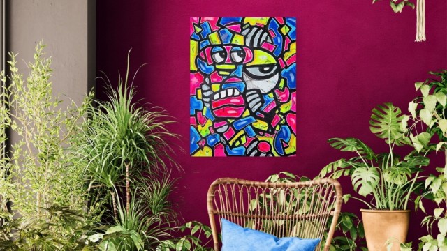 Fargerik kunst maleri til stue - Moderne kunst - Akrylmaleri i neon farger