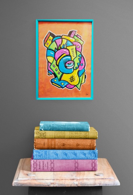 Fargerik kunst, akryl maleri, popkunst, surrealisme, original kunst, innrammet kunstverk, visuell kunst