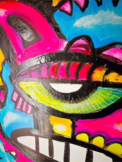 Detaljer fra akrylmaleri - Fargerik kunst til stue 