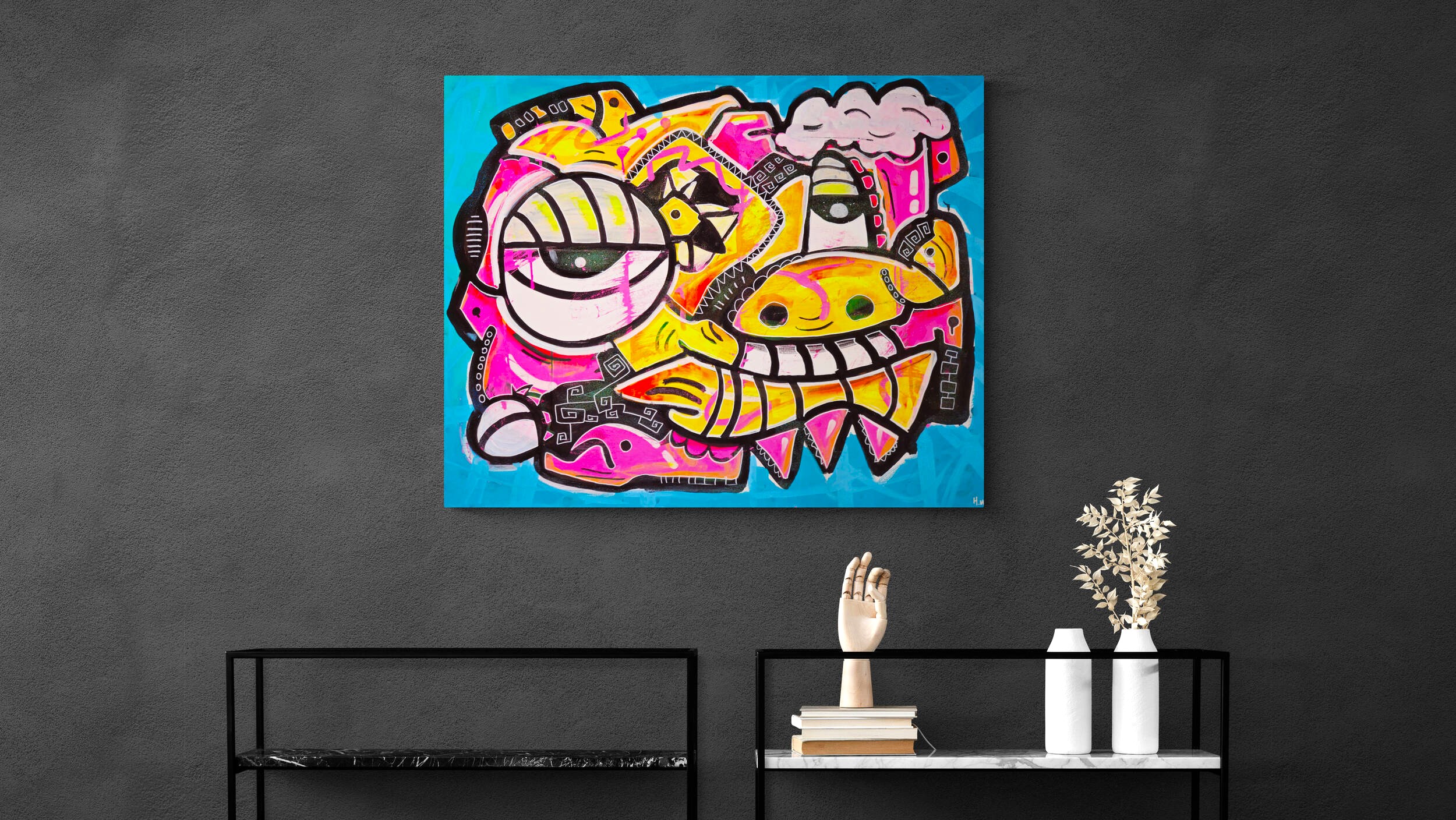 KULE MALERIER PÅ NETT - MODERNE KUNST - FARGERIK KUNST - HÅNDMALTE MALERIER PÅ LERRET - STORE MALERIER TIL STUE  -  STREET ART
