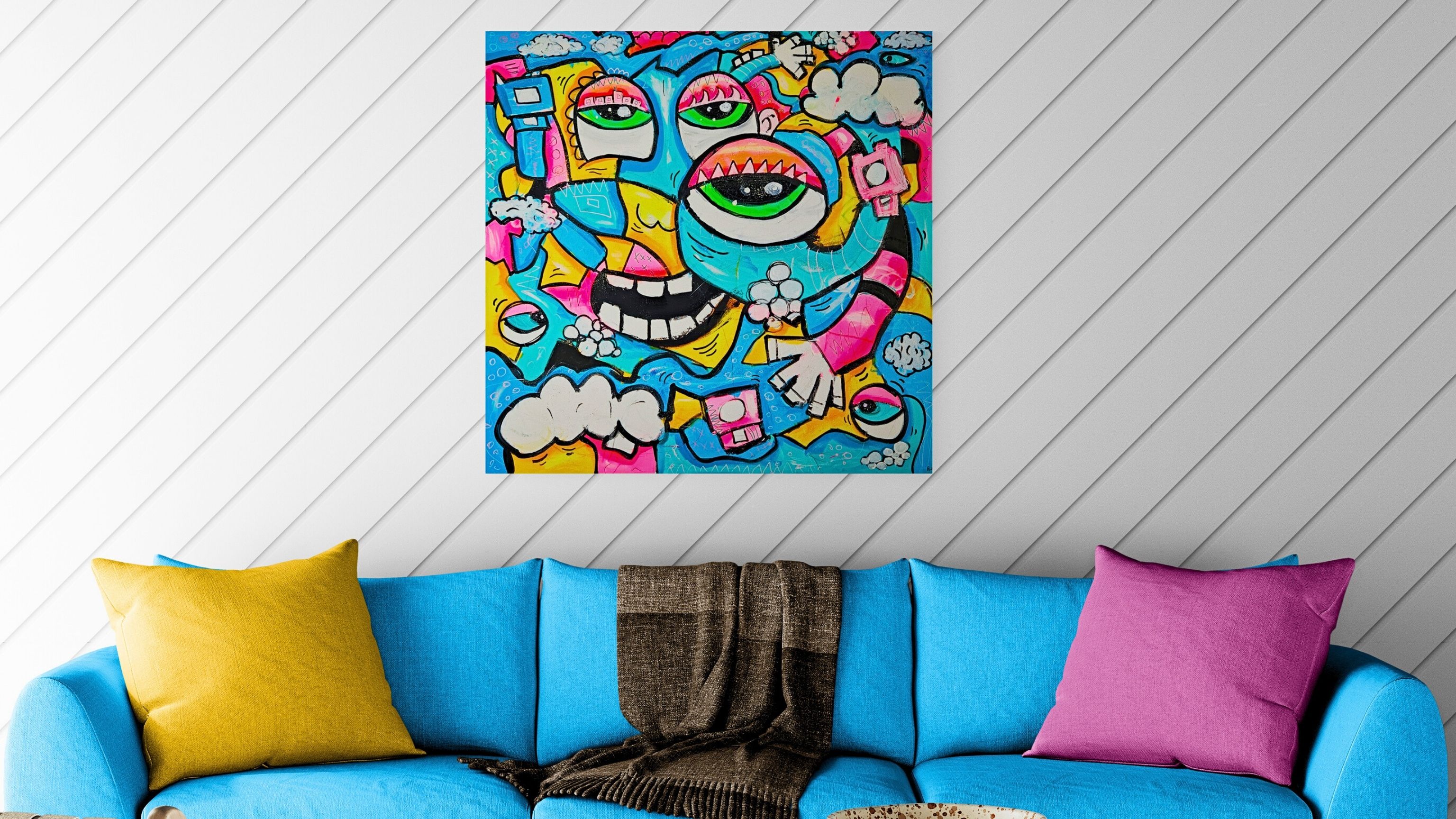 fargerik kunst fargerikt maleri pop art popkunst street art graffiti kubisme surrealisme stort maleri til stue store malerier til stuen fargerik kunst fargerike malerier norsk kunstner norsk kunst malerier på nett original kunst originale malerier kunstverk billedkunst visuell kunst lerretsbilder bilder på nett bilder til stue popkunst fargerike malerier kunst nettbutikk popkunstner