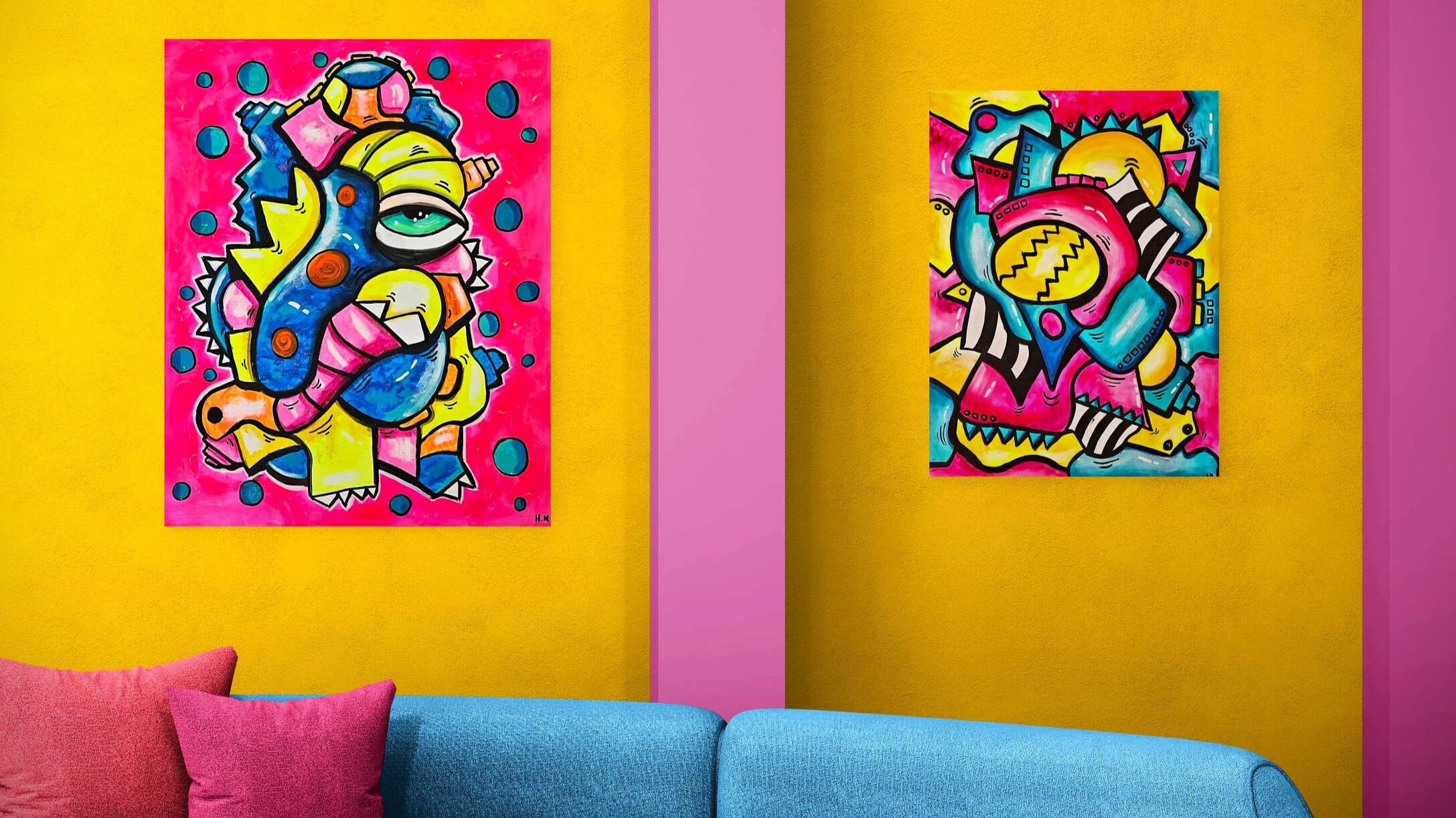 fargerikt interiør kunst maleri