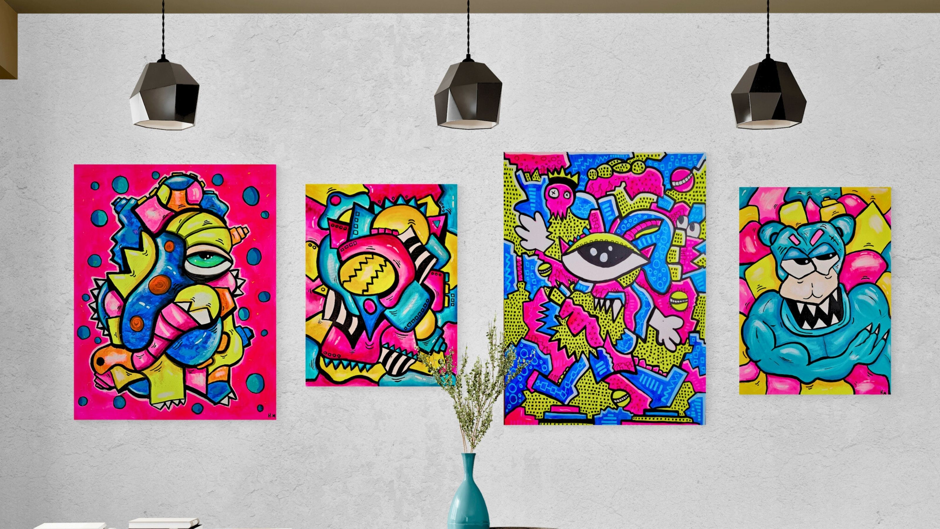 KULE MALERIER PÅ NETT - MODERNE KUNST - FARGERIK KUNST - HÅNDMALTE MALERIER PÅ LERRET - STORE MALERIER TIL STUE  -  KUNST